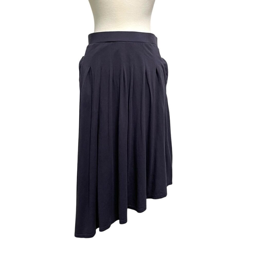 Garnet Hill Asymmetrical Pleated Pull-On Skirt Classic Blue size Medium